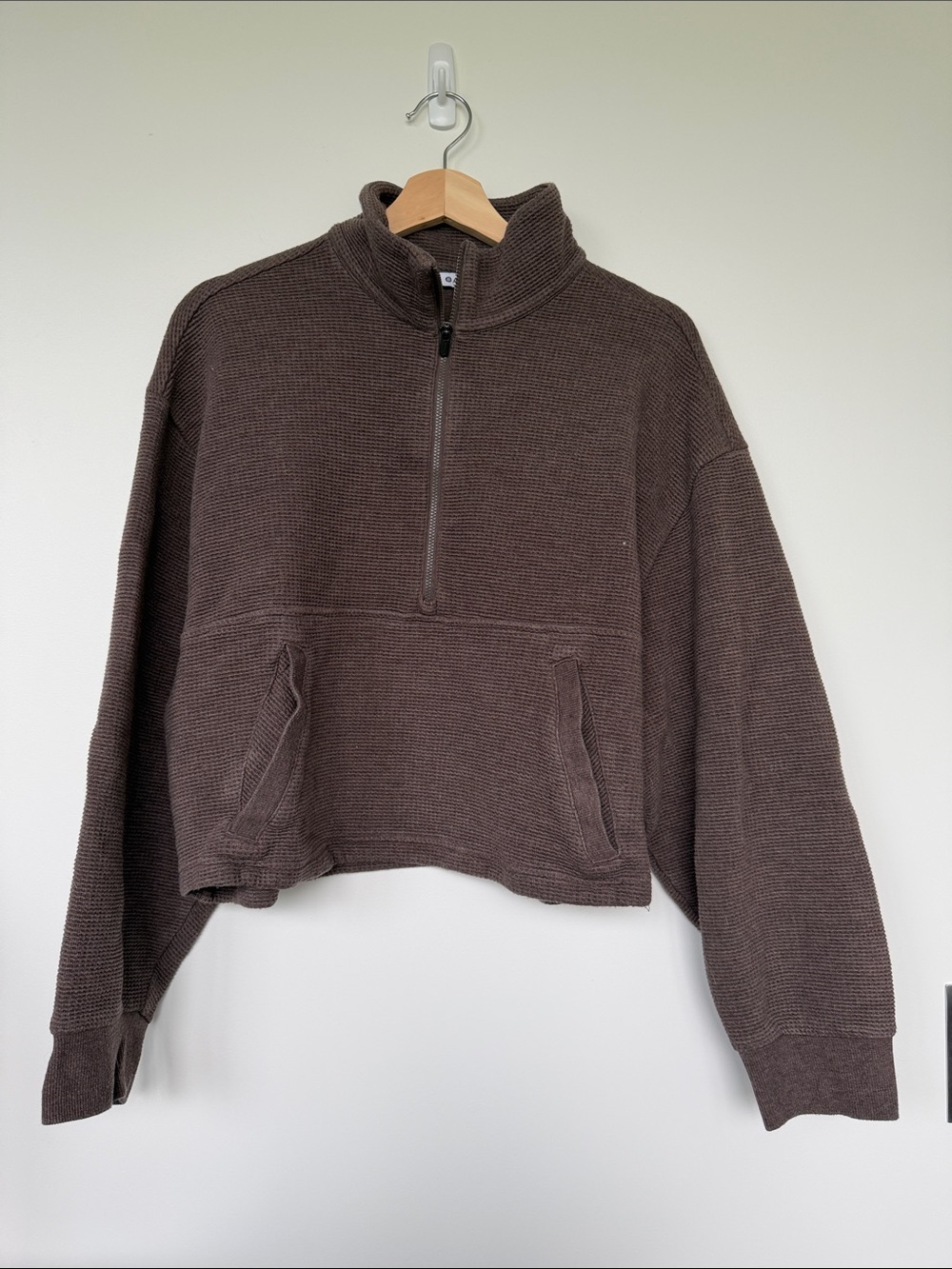 Athleta Chocolate Brown waffle Half-Zip Knit Pullover